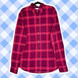 🎁🆕 🎁 Old Navy Men’s Red & Blue Plaid Flannel Long Sleeve Shirt-Size XL